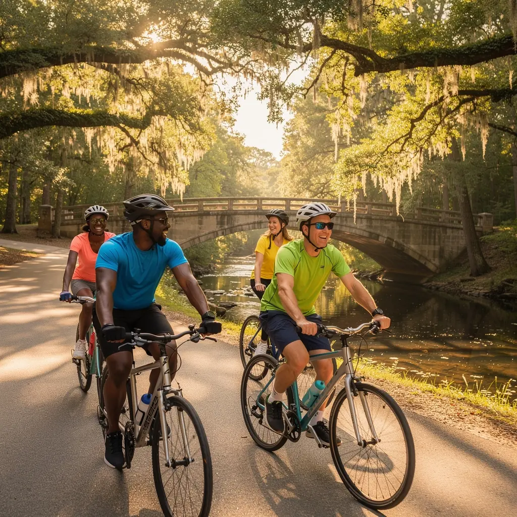 Фотография мостика через реку, с отражениями в воде и окружающей природой.