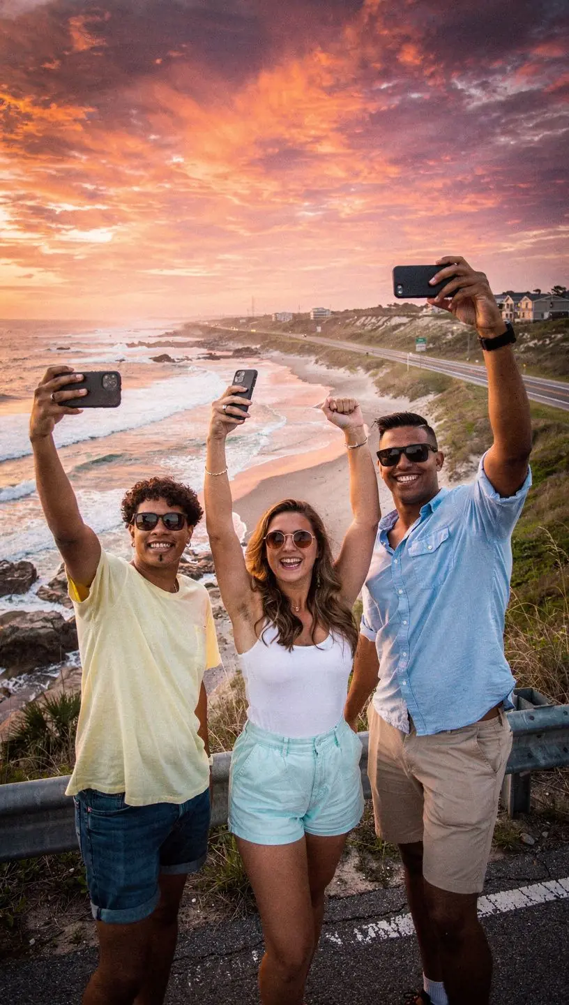 Тропа, ведущая к живописному водопаду, окруженному цветущими растениями.