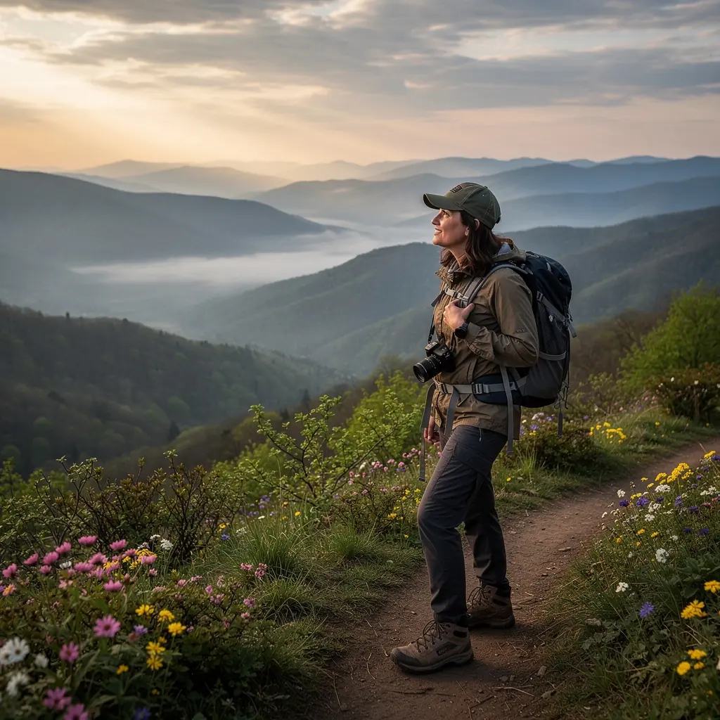 Семья, наслаждающаяся пикником у дороги с потрясающим видом на долину.