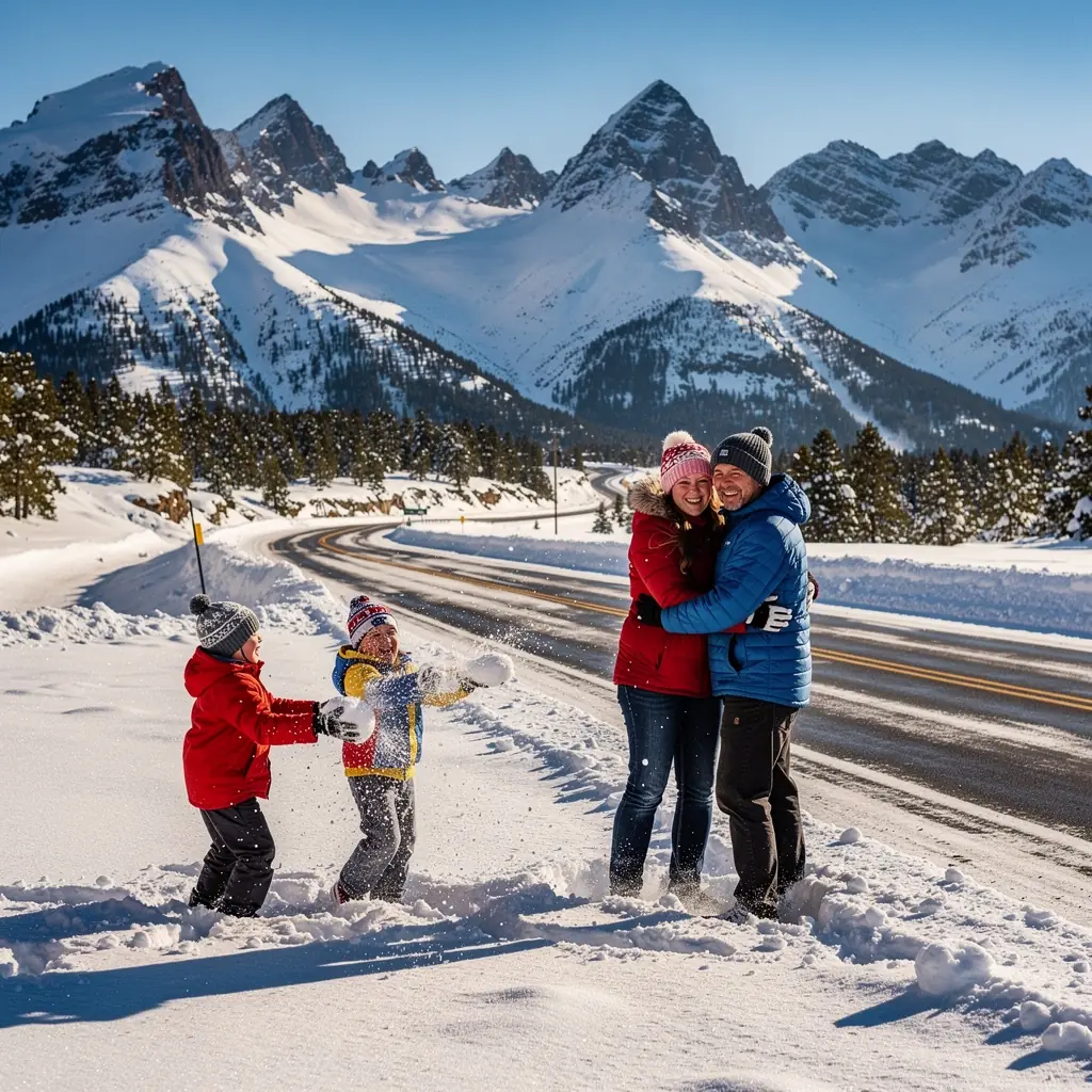 Сторона дороги с красивыми осенними деревьями, создающими уютную атмосферу для путешествий.